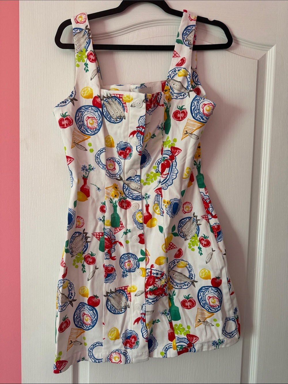 New Corey Lynn Calter Florence Sundress with Colorful Fruit & Plate Print